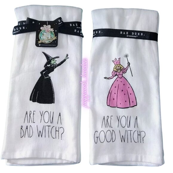 The Wizard Of Oz Other - Rae Dunn Pink & Black 'Good Witch / Bad Witch' Kitchen Towels - Set of 2